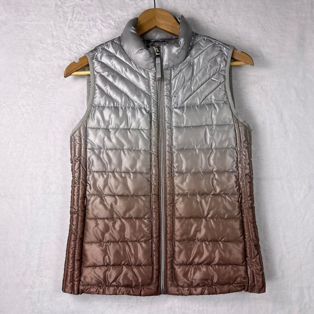 Gap PrimaLoft Ombre Puffer Vest Metallic Silver Rose Gold Pink Size Extra Small